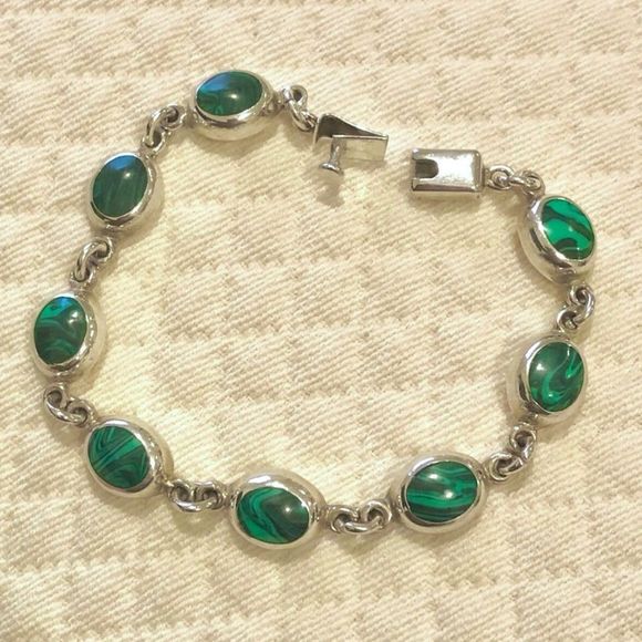 TAXCO Malachite Sterling Silver Linked Bracelet - Picture 1 of 10